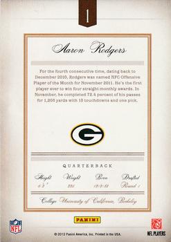 2011 Panini Prime Signatures #1 Aaron Rodgers Back
