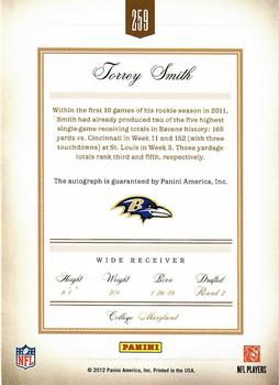 2011 Panini Prime Signatures #259 Torrey Smith Back