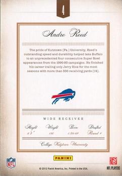 2011 Panini Prime Signatures #4 Andre Reed Back