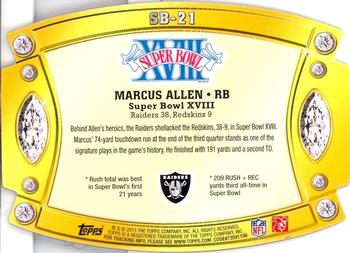 2011 Topps - Super Bowl Legends Giveaway Die Cut #SB-21 Marcus Allen Back