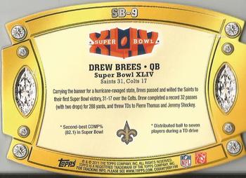 2011 Topps - Super Bowl Legends Giveaway Die Cut #SB-9 Drew Brees Back