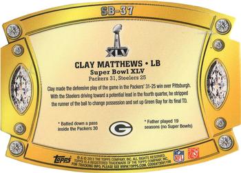2011 Topps - Super Bowl Legends Giveaway Die Cut #SB-37 Clay Matthews Back