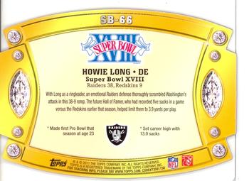 2011 Topps - Super Bowl Legends Giveaway Die Cut #SB-66 Howie Long Back