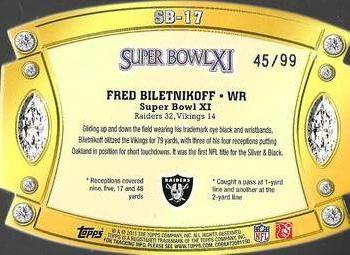2011 Topps - Super Bowl Legends Giveaway Die Cut Gold #SB-17 Fred Biletnikoff Back