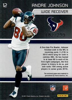 2011 Panini Rookies & Stars - Statistical Standouts Materials #12 Andre Johnson Back
