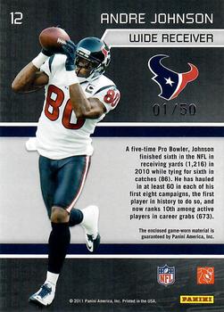 2011 Panini Rookies & Stars - Statistical Standouts Materials Prime #12 Andre Johnson Back