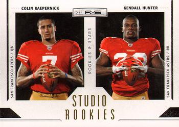 2011 Panini Rookies & Stars - Studio Rookies Combos Gold #9 Colin Kaepernick / Kendall Hunter Front