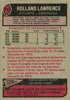 1977 Topps Mexican #242 Rolland Lawrence Back