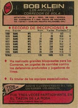 1977 Topps Mexican #343 Bob Klein Back