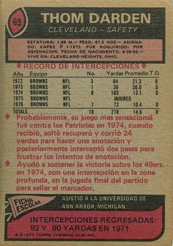 1977 Topps Mexican #69 Thom Darden Back