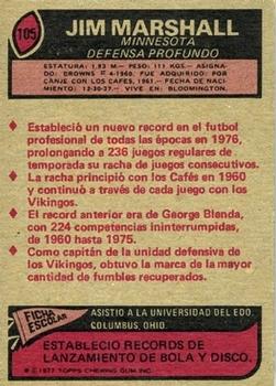 1977 Topps Mexican #105 Jim Marshall Back