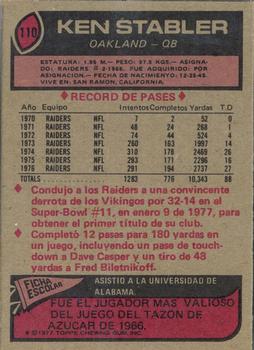1977 Topps Mexican #110 Ken Stabler Back