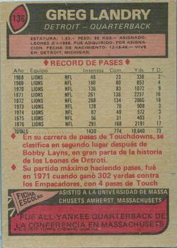 1977 Topps Mexican #136 Greg Landry Back