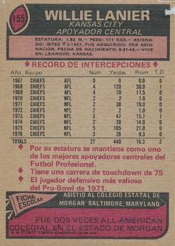 1977 Topps Mexican #155 Willie Lanier Back