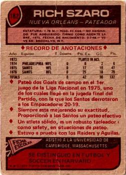 1977 Topps Mexican #182 Rich Szaro Back