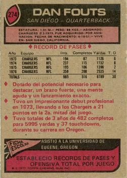 1977 Topps Mexican #274 Dan Fouts Back