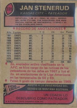 1977 Topps Mexican #335 Jan Stenerud Back