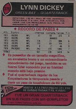 1977 Topps Mexican #376 Lynn Dickey Back