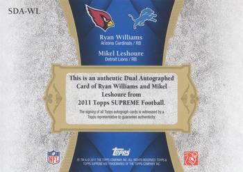 2011 Topps Supreme - Dual Autographs #SDA-WL Ryan Williams / Mikel Leshoure Back