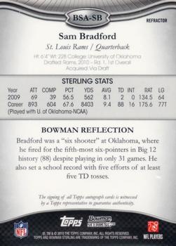 2010 Bowman Sterling - Black Refractors #BSASB Sam Bradford Back