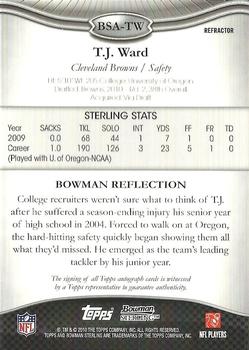 2010 Bowman Sterling - Black Refractors #BSATW T.J. Ward Back