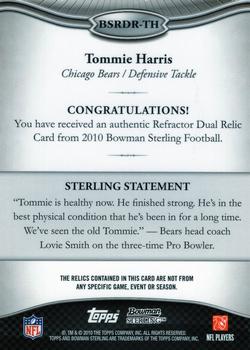 2010 Bowman Sterling - Black Refractors #BSRDR-TH Tommie Harris Back