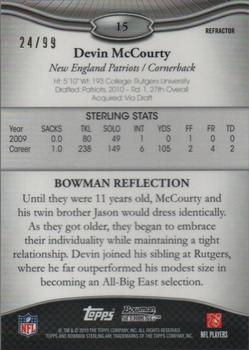 2010 Bowman Sterling - Blue Refractors #15 Devin McCourty  Back