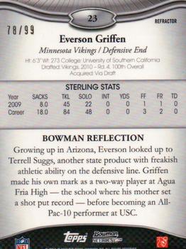 2010 Bowman Sterling - Blue Refractors #23 Everson Griffen  Back