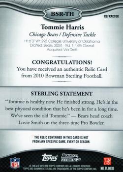 2010 Bowman Sterling - Blue Refractors #BSR-TH Tommie Harris Back