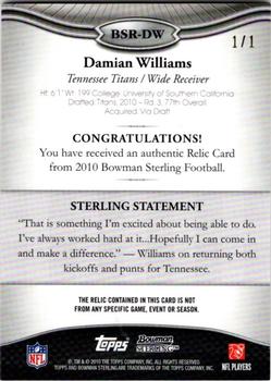 2010 Bowman Sterling - Printing Plates Cyan #BSRDW Damian Williams Back