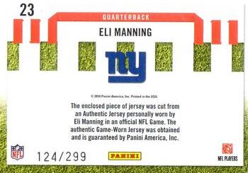 2010 Donruss Elite - Down and Distance Jerseys #23 Eli Manning Back
