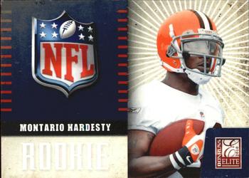 2010 Donruss Elite - Rookie NFL Shield #27 Montario Hardesty  Front