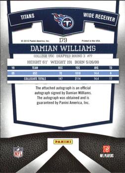 2010 Donruss Elite - Turn of the Century Autographs #179 Damian Williams Back