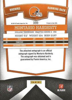 2010 Donruss Elite - Turn of the Century Autographs #189 Montario Hardesty Back