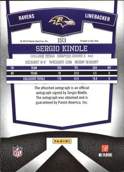 2010 Donruss Elite - Turn of the Century Autographs #193 Sergio Kindle Back