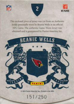 2010 Panini Crown Royale - All Pros Materials #2 Beanie Wells  Back