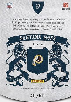 2010 Panini Crown Royale - All Pros Materials Prime #17 Santana Moss Back