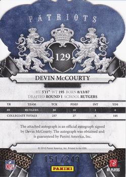2010 Panini Crown Royale - Autographs #129 Devin McCourty Back