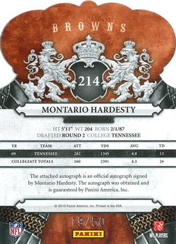 2010 Panini Crown Royale - Autographs Blue #214 Montario Hardesty Back