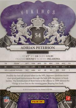 2010 Panini Crown Royale - Blue #54 Adrian Peterson Back