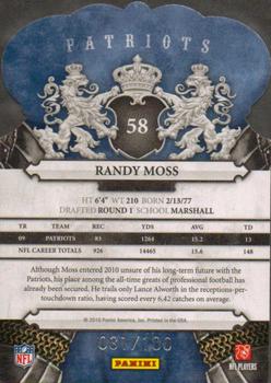 2010 Panini Crown Royale - Blue #58 Randy Moss Back