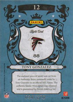 2010 Panini Crown Royale - Royalty Materials #12 Tony Gonzalez Back
