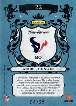 2010 Panini Crown Royale - Royalty Materials Autographs #22 Andre Johnson Back