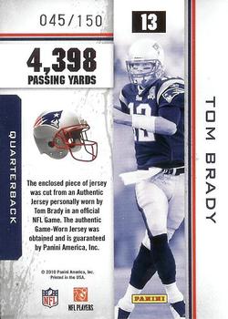 2010 Panini Rookies & Stars - Statistical Standouts Materials #13 Tom Brady Back