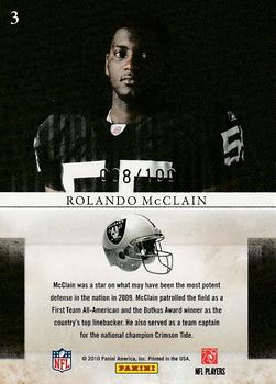 2010 Panini Rookies & Stars - Studio Rookies Black #3 Rolando McClain  Back