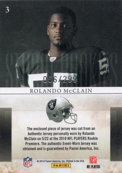 2010 Panini Rookies & Stars - Studio Rookies Materials #3 Rolando McClain  Back