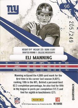 2010 Panini Rookies & Stars - Longevity Parallel Silver #96 Eli Manning  Back