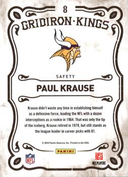 2010 Panini Threads - Gridiron Kings #8 Paul Krause  Back