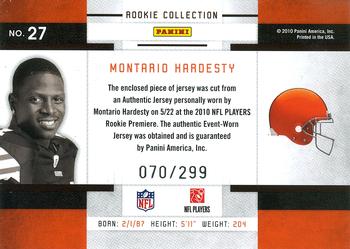 2010 Panini Threads - Rookie Collection Materials #27 Montario Hardesty  Back