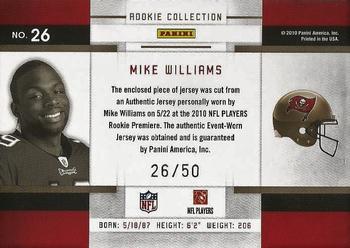 2010 Panini Threads - Rookie Collection Materials Prime #26 Mike Williams  Back